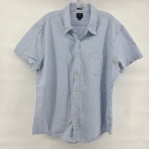 J Crew Mens Shirt XL Seersucker Button Down Classic Fit Blue White Stripe